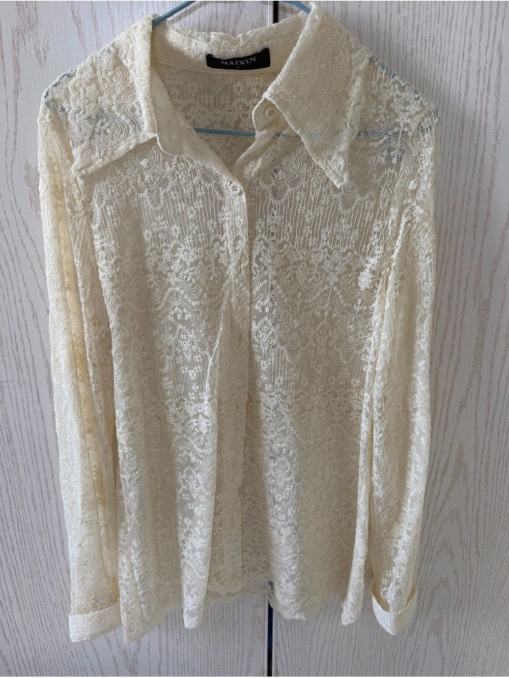 Ivory Lace Button-Down Blouse